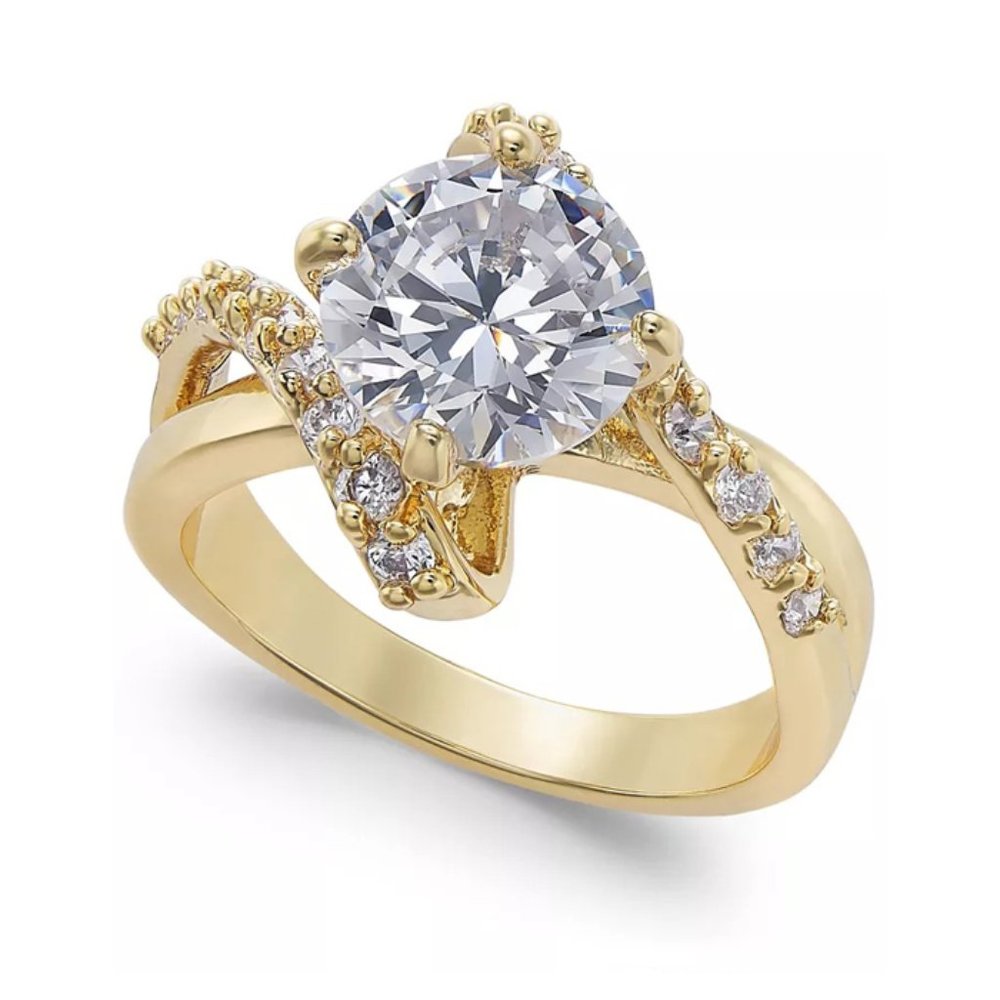 New CHARTER CLUB Gold Plate Crystal Bypass Ring